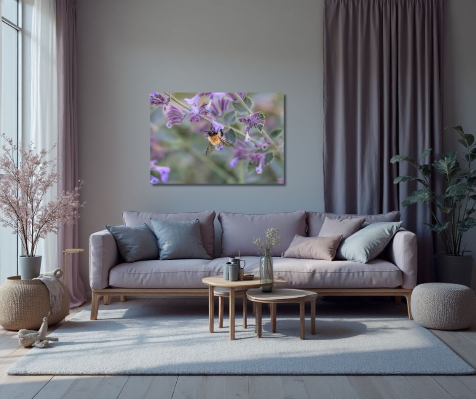 Fine Art Prints - Bumblebee on purble flower I. All photographs are available in a limited edition of only 250 prints. Visit the gallery to the Norwegian photographer Eva Virkesdal Eidsheim.